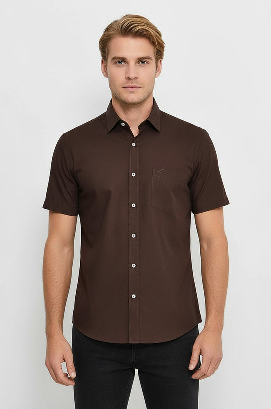 Men's Brown Plain Short Sleeve Shirt – Wessi