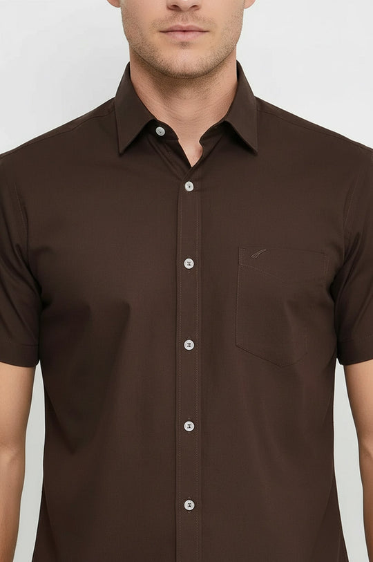 Men's Brown Plain Short Sleeve Shirt – Wessi