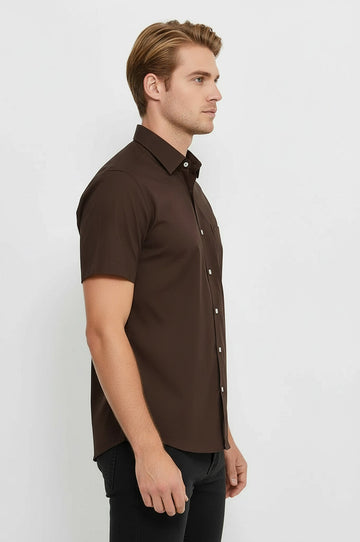 Men's Brown Plain Short Sleeve Shirt – Wessi