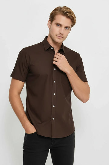 Men's Brown Plain Short Sleeve Shirt – Wessi