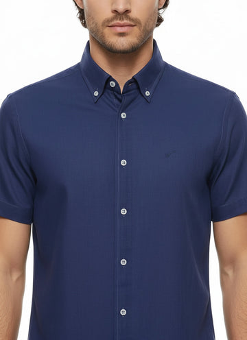 Men's Navy Blue Linen Blend Short Sleeve Shirt – Wessi