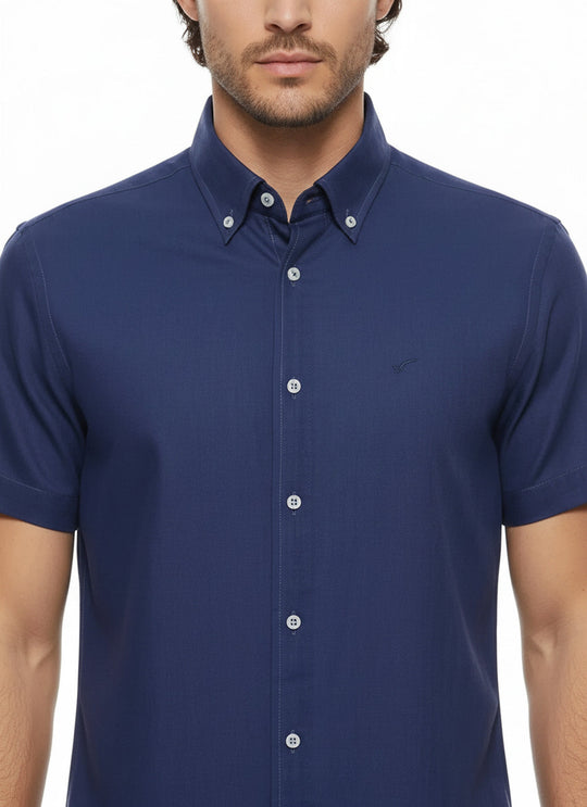 Men's Navy Blue Linen Blend Short Sleeve Shirt – Wessi
