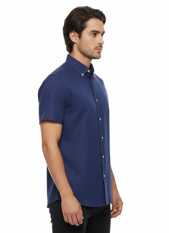 Men's Navy Blue Linen Blend Short Sleeve Shirt – Wessi
