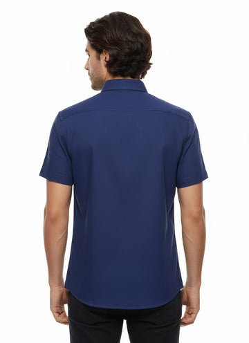 Men's Navy Blue Linen Blend Short Sleeve Shirt – Wessi