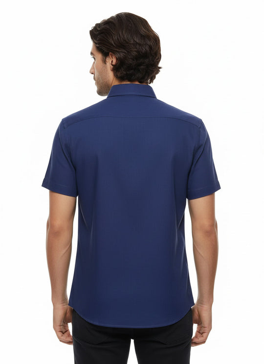 Men's Navy Blue Linen Blend Short Sleeve Shirt – Wessi