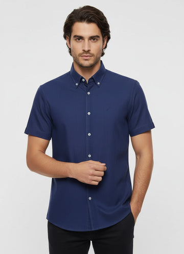 Men's Navy Blue Linen Blend Short Sleeve Shirt – Wessi