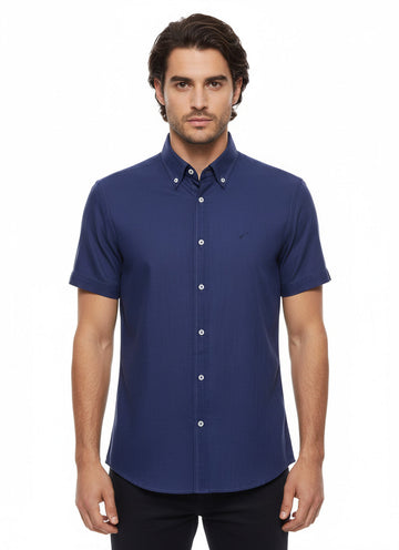 Men's Navy Blue Linen Blend Short Sleeve Shirt – Wessi