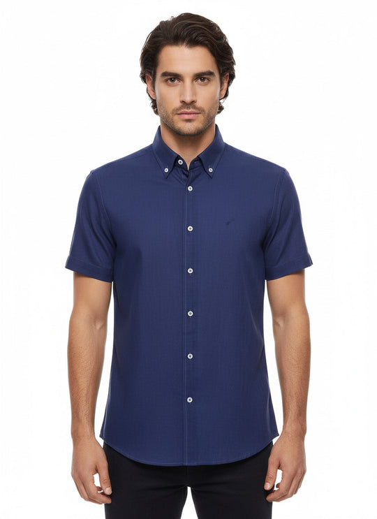 Men's Navy Blue Linen Blend Short Sleeve Shirt – Wessi