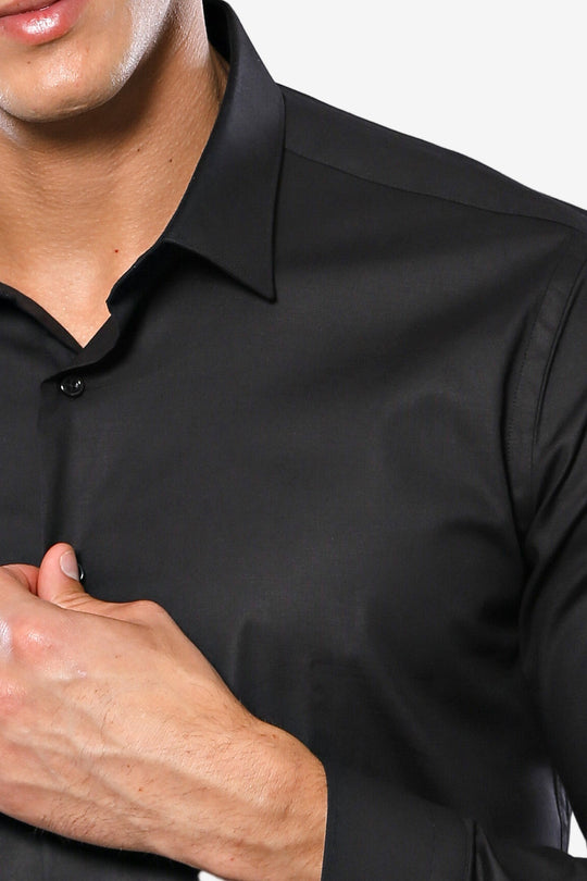 Men's Black Plain Slim Fit Long Sleeve Shirt – Wessi