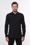 Men's Black Slim Fit Plain Long Sleeve Shirt | Wessi