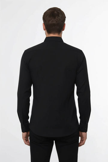 Men's Black Slim Fit Plain Long Sleeve Shirt | Wessi