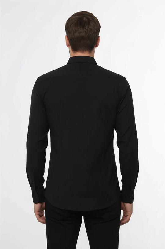 Men's Black Slim Fit Plain Long Sleeve Shirt | Wessi