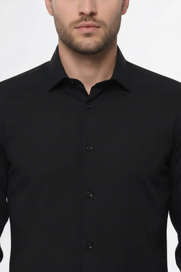 Men's Black Slim Fit Plain Long Sleeve Shirt | Wessi