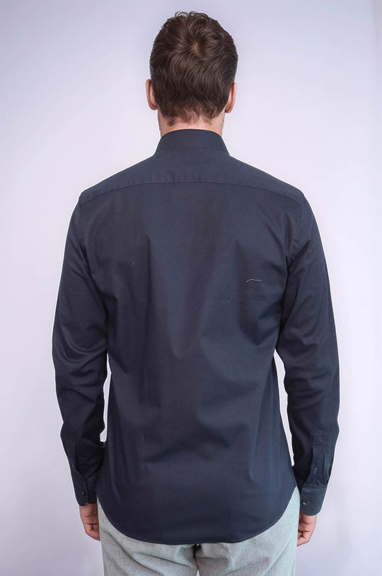 Men's Navy Blue Plain Slim Fit Long Sleeve Shirt – Wessi