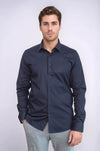 Men's Navy Blue Plain Slim Fit Long Sleeve Shirt – Wessi