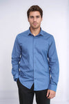 Men's Navy Blue Slim Fit Plain Long Sleeve Shirt | Wessi