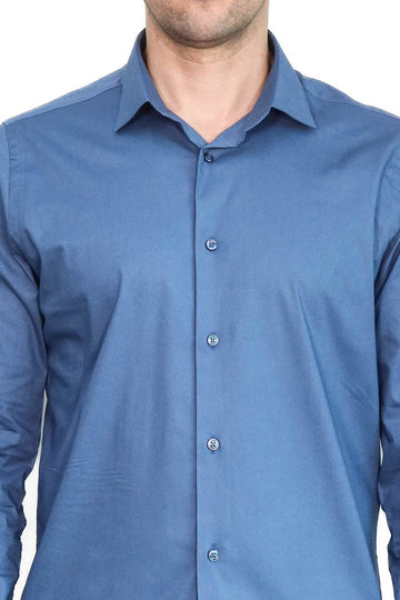 Men's Navy Blue Slim Fit Plain Long Sleeve Shirt | Wessi