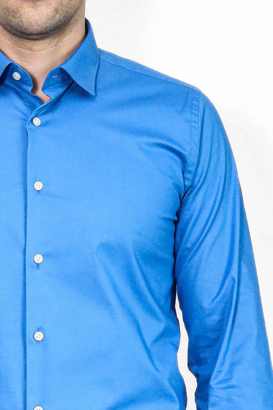 Men's Blue Plain Slim Fit Long Sleeve Shirt – Wessi
