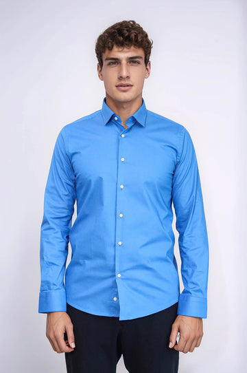 Men's Blue Plain Slim Fit Long Sleeve Shirt – Wessi