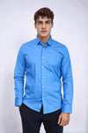 Men's Blue Plain Slim Fit Long Sleeve Shirt – Wessi