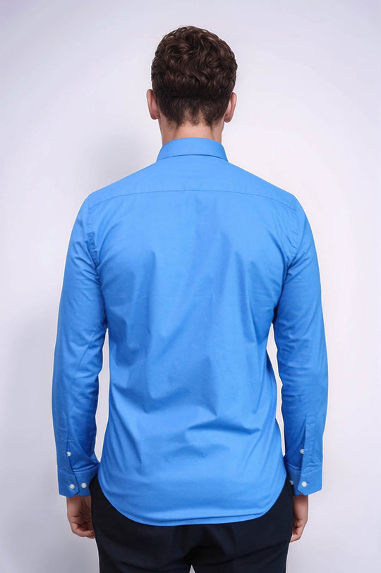 Men's Blue Plain Slim Fit Long Sleeve Shirt – Wessi
