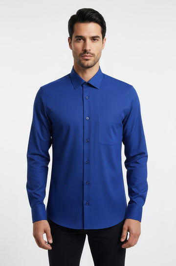 Regular Fit Indigo Blue Long Sleeve Cuffed Shirt — Wessi