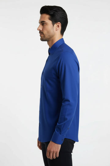 Regular Fit Indigo Blue Long Sleeve Cuffed Shirt — Wessi