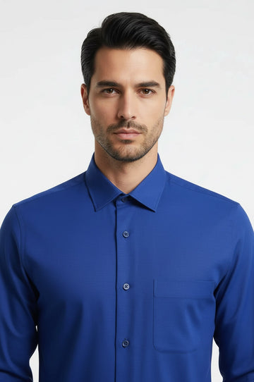 Regular Fit Indigo Blue Long Sleeve Cuffed Shirt — Wessi