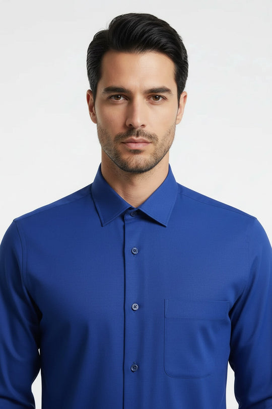 Regular Fit Indigo Blue Long Sleeve Cuffed Shirt — Wessi