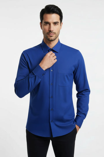 Regular Fit Indigo Blue Long Sleeve Cuffed Shirt — Wessi
