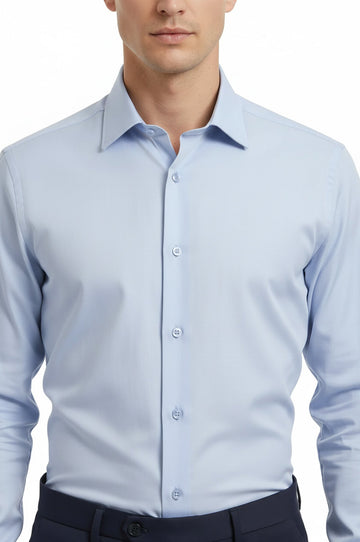 Regular Fit Sky Blue Plain Long Sleeve Shirt — Wessi