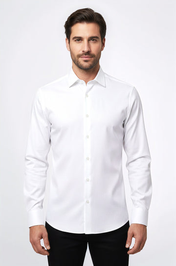 Men's Cream Slim Fit Plain Long Sleeve Shirt | Wessi