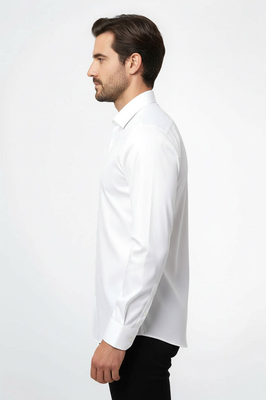 Men's Cream Slim Fit Plain Long Sleeve Shirt | Wessi