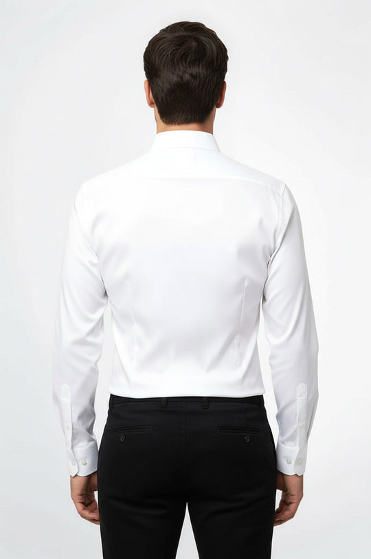 Men's Cream Slim Fit Plain Long Sleeve Shirt | Wessi