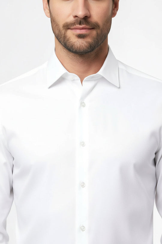 Men's Cream Slim Fit Plain Long Sleeve Shirt | Wessi