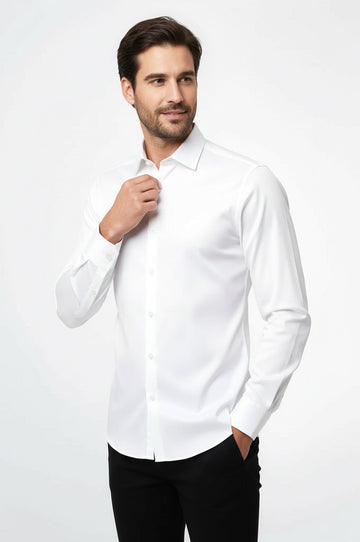 Men's Cream Slim Fit Plain Long Sleeve Shirt | Wessi