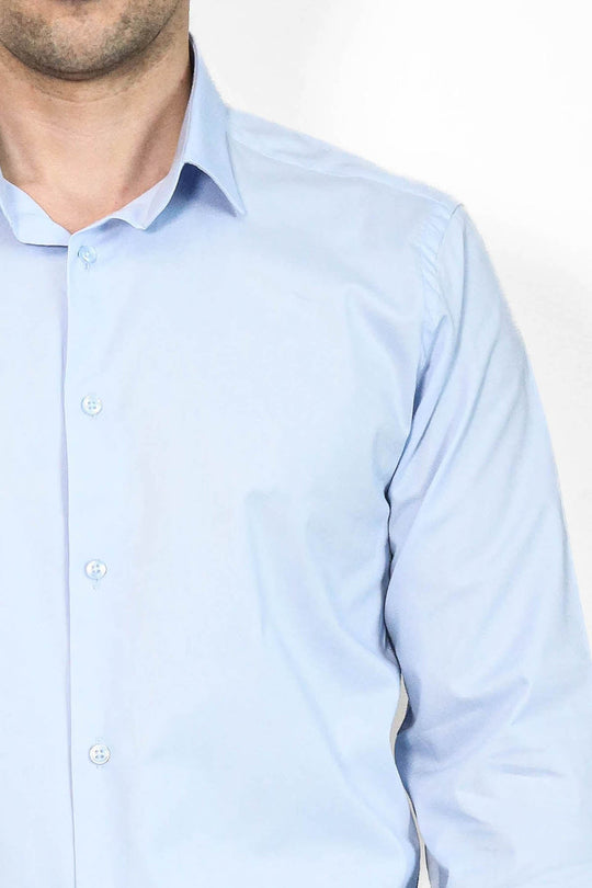 Men's Sky Blue Slim Fit Plain Long Sleeve Shirt | Wessi