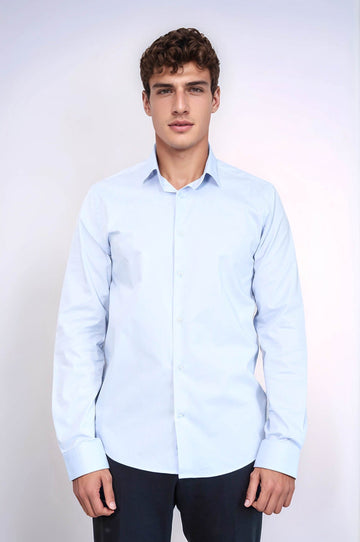 Men's Sky Blue Slim Fit Plain Long Sleeve Shirt | Wessi
