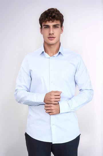 Men's Sky Blue Slim Fit Plain Long Sleeve Shirt | Wessi