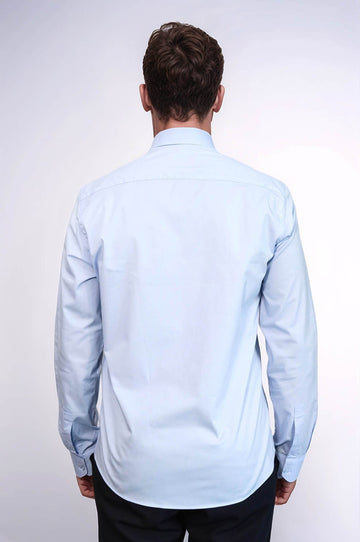 Men's Sky Blue Slim Fit Plain Long Sleeve Shirt | Wessi