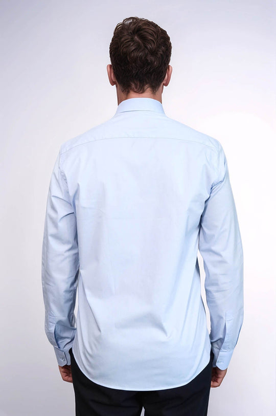 Men's Sky Blue Slim Fit Plain Long Sleeve Shirt | Wessi