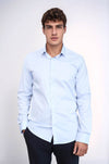 Men's Sky Blue Slim Fit Plain Long Sleeve Shirt | Wessi