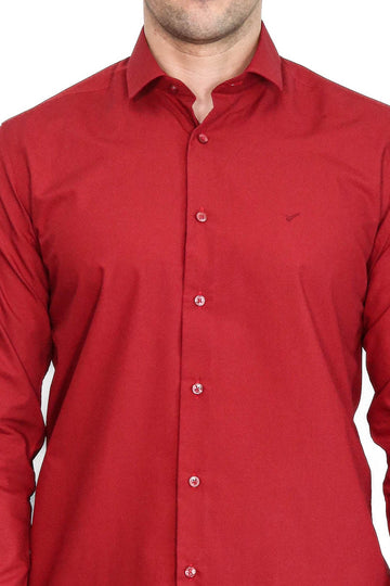 Men's Burgundy Slim Fit Plain Cotton Shirt | Wessi