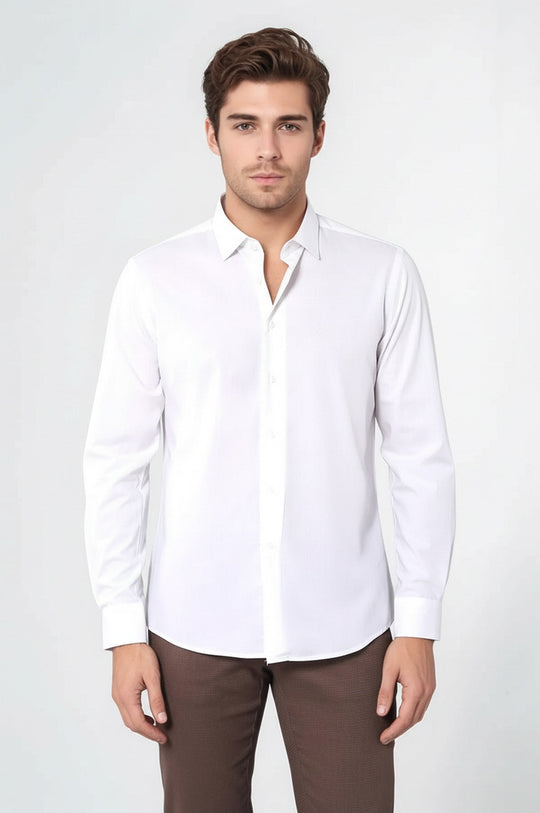 Plain Cream Slim Fit Shirt | Wessi