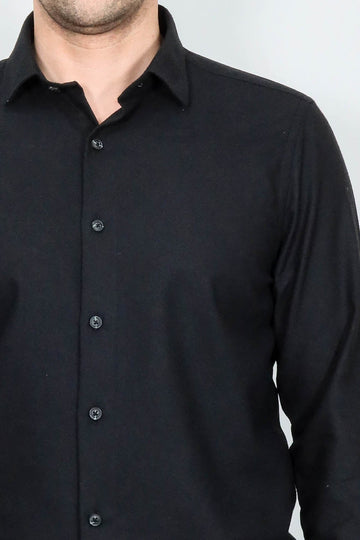 Men's Black Slim Fit Plain Lumberjack Shirt | Wessi