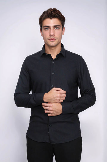 Men's Black Slim Fit Plain Lumberjack Shirt | Wessi