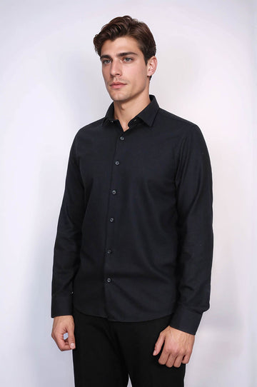 Men's Black Slim Fit Plain Lumberjack Shirt | Wessi