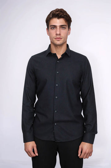 Men's Black Slim Fit Plain Lumberjack Shirt | Wessi