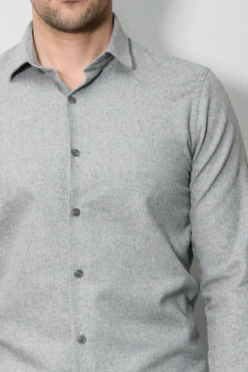 Men's Light Grey Slim Fit Plain Lumberjack Shirt | Wessi