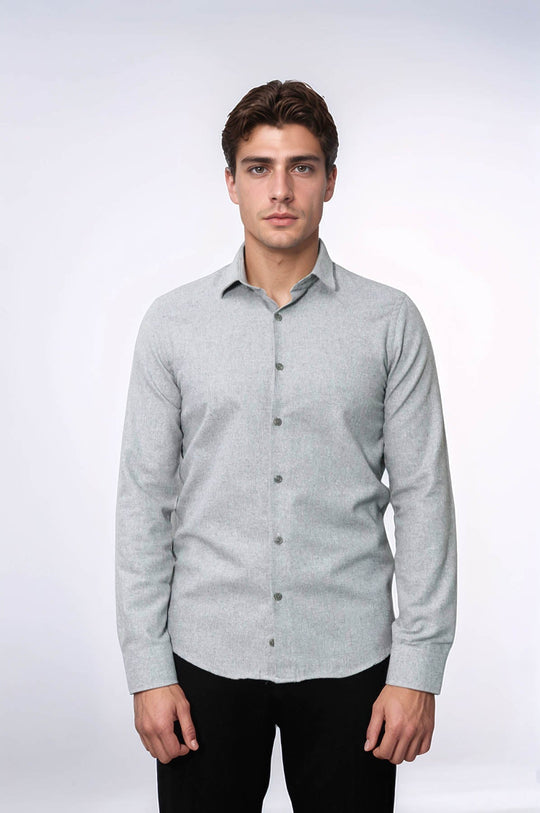 Men's Light Grey Slim Fit Plain Lumberjack Shirt | Wessi